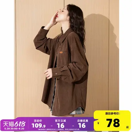 唐狮2025春季新款灯芯绒衬衫女翻领小标休闲简约百搭女士长袖衬衫商品大图