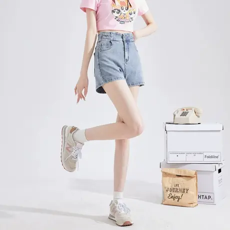 唐狮牛仔短裤女新款春夏季高腰弹力修身显瘦潮酷辣妹黑色裤子女图片