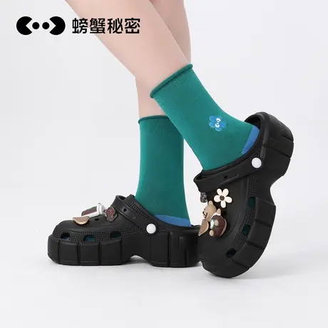 螃蟹秘密花朵袜子复古时尚中筒袜小腿袜春夏ins棉袜乐福鞋长筒袜商品大图