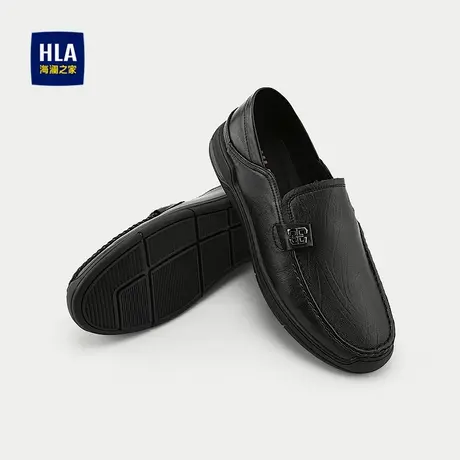 HLA/海澜之家耐磨休闲鞋2025新款圆头系带套脚橡胶底休闲皮鞋男商品大图