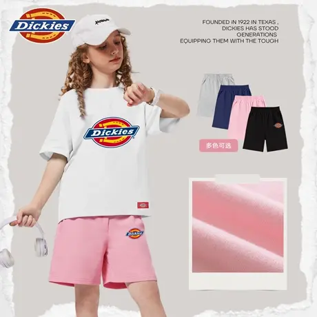 Dickies童装女童短裤夏季儿童粉色纯棉五分裤男童美式潮牌裤子夏A商品大图