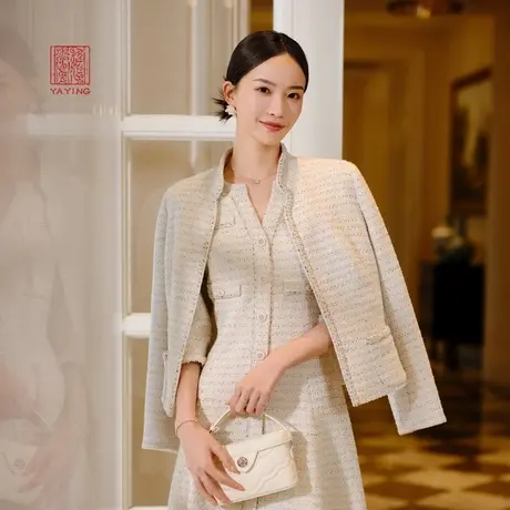 EP雅莹高端系列 小香风编织白色毛呢外套 2023秋冬新款1107A图片