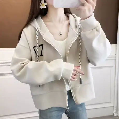 早秋装小个子短款卫衣女2023新款春秋季韩版宽松薄款连帽开衫外套商品大图