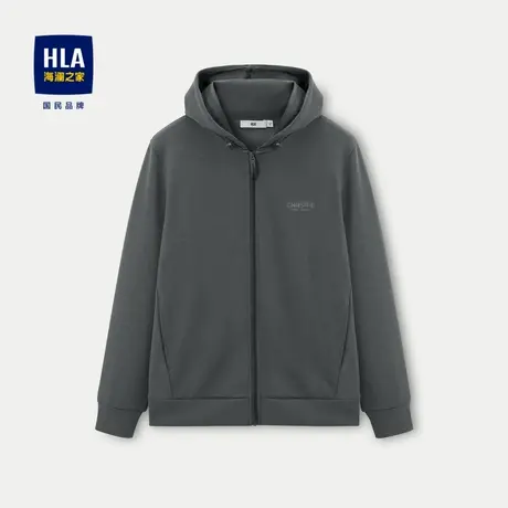 HLA/海澜之家休闲卫衣2023秋季新款连帽文字印花微弹连帽上衣男图片