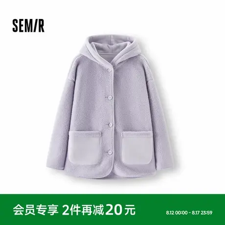 森马外套女冬季中长款两面穿仿羊羔毛摇粒绒2025新款纯色慵懒夹克商品大图