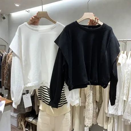 假两件卫衣女潮ins春秋薄款宽松韩版学生高腰短款设计感上衣外套商品大图