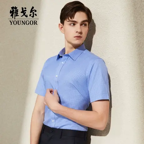 雅戈尔奥莱 男装格纹DP免烫短袖衬衫中青年纯棉宽松衬衣男衬衫商品大图