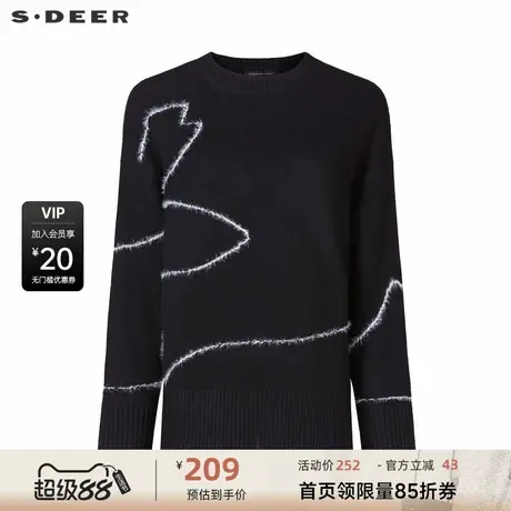sdeer圣迪奥女装时尚罗纹圆领撞色宽松针织衫S234Z35B2商品大图