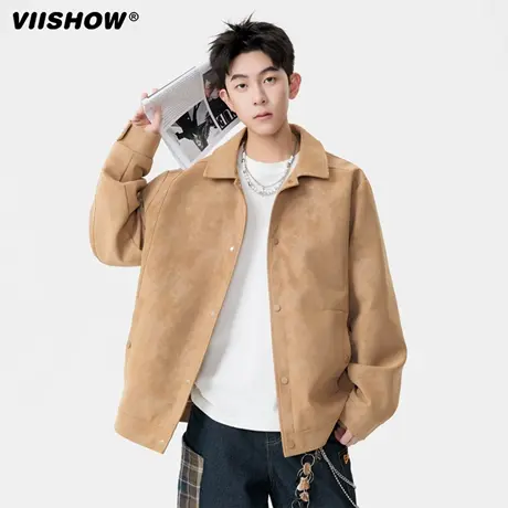 VIISHOW美式潮牌复古棒球服外套男士秋季2025飞行员机车PU皮夹克商品大图