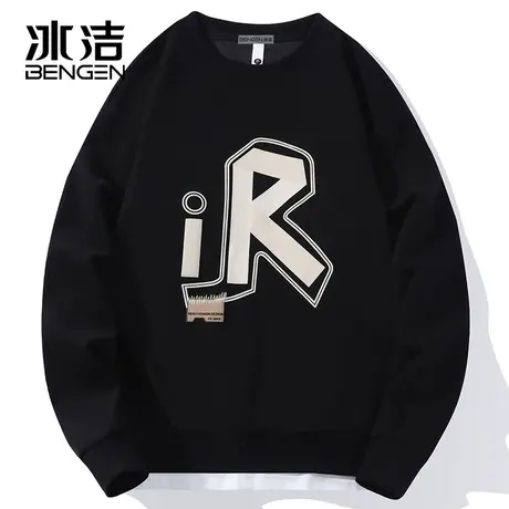 冰洁2023秋季新款圆领卫衣撞色字母设计男女中性潮流百搭长袖WEZ商品大图