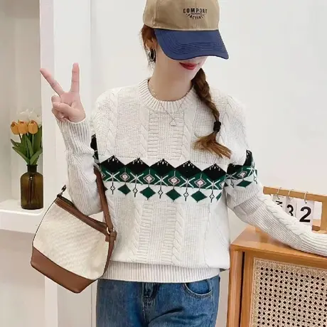 冬季麻花毛衣女款2023新款秋冬高级感超好看洋气针织打底衫上衣商品大图