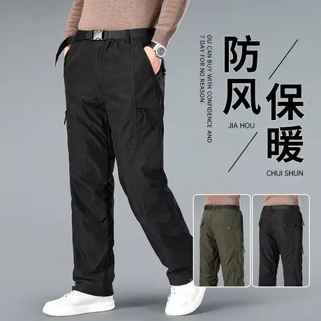 冲锋裤男冬季加绒加厚户外防风裤男士秋冬宽松直筒加肥加大工装裤商品大图