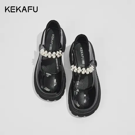 珂卡芙玛丽珍小皮鞋女法式晚风单鞋女秋季2023新款黑色厚底乐福鞋图片