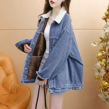 加绒加厚牛仔外套女2023新款秋冬爆款洋气减龄宽松慵懒风百搭上衣图片