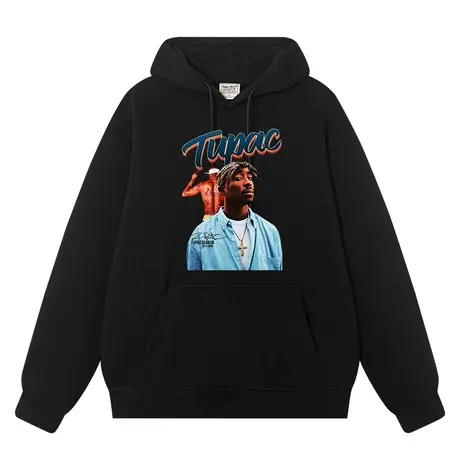 秀洛tupac新款美式重磅秋冬上衣外套加绒宽松男女春秋卫衣男连帽图片