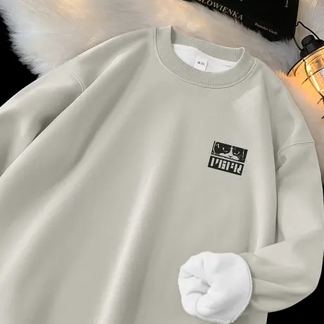 450g美式重磅套头卫衣男秋冬款圆领无帽上衣服摇粒绒保暖长袖t恤图片