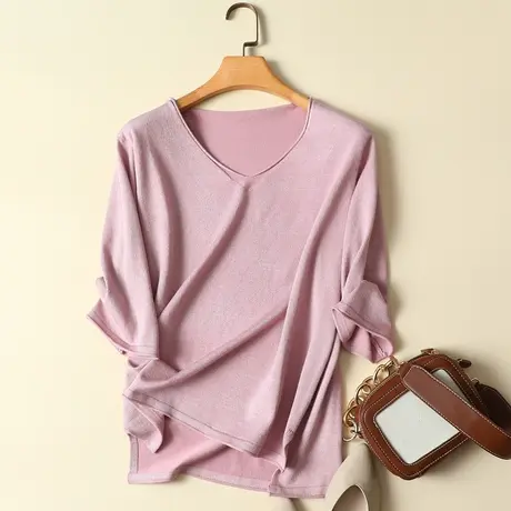 春装2023新款女薄款七分袖夏季上衣女装洋气宽松针织打底衫女外穿商品大图