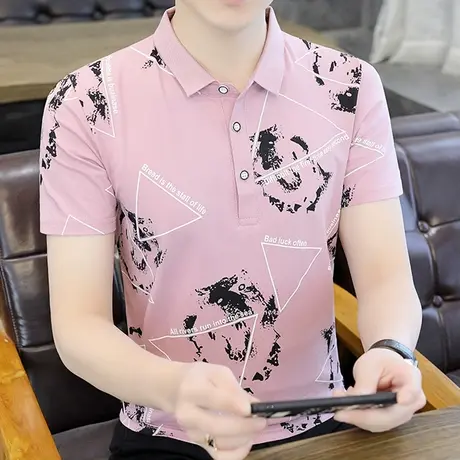 Polo衫短袖男士夏季装2023新薄款宽松体恤上衣纯棉潮牌印花t恤男商品大图