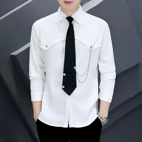 夜店个性衬衫男长袖dk制服ins韩版潮牌个性时尚带领带帅气衬衣服商品大图