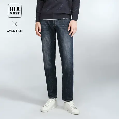 HLA/海澜之家轻商务牛仔裤2023秋季新休闲口袋织唛直筒水洗裤子男商品大图