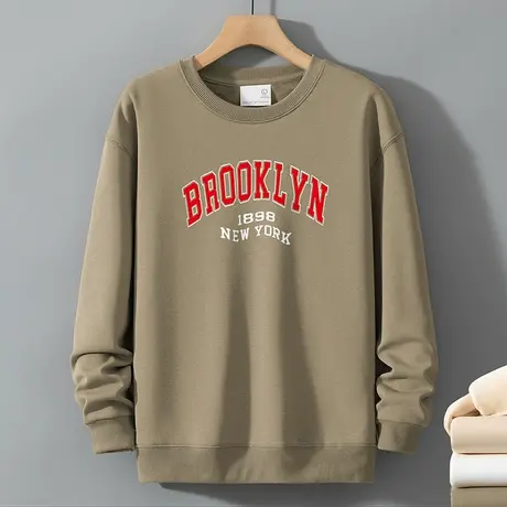 320g重磅圆领卫衣男2024新款秋冬款无帽潮流百搭加绒加厚长袖t恤商品大图