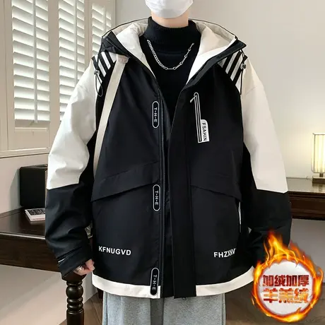 秋冬款加绒外套13岁男孩初高中学生14帅气加厚棉衣15大童冬装夹克商品大图