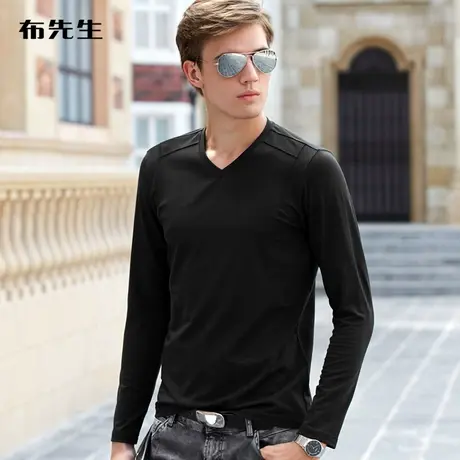 MrBu布先生长袖T恤V领春秋打底衫纯色长袖T恤男士T恤v领长袖BT380商品大图
