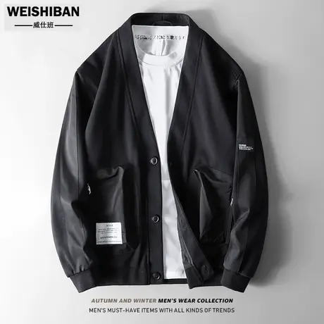 春秋季美式休闲针织痞帅夹克男2022年新款无领简约开衫高级感外套图片