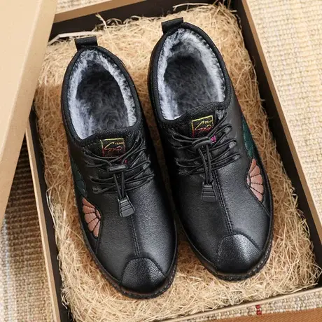 老北京妈妈棉鞋女冬季防水保暖中老年皮鞋防滑老人棉鞋加绒奶奶鞋商品大图