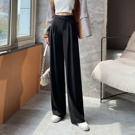 西装阔腿裤女夏季薄款裤子宽松垂感拖地裤高腰大码显瘦休闲裤西裤商品大图
