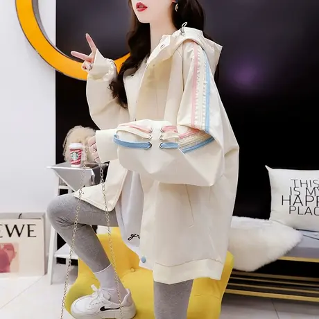 宽松休闲连帽工装外套女春秋2024新款春季洋气网红百搭设计感上衣图片
