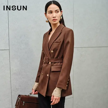 INSUN恩裳线上专选冬季羊毛混纺双排扣西装外套商品大图