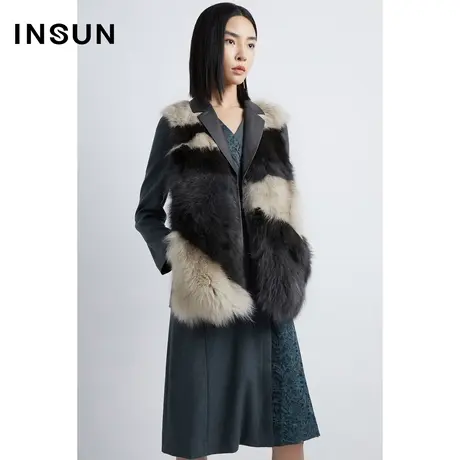 INSUN恩裳冬季无袖狐狸毛毛皮外套商品大图