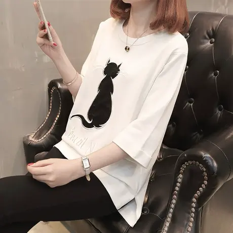 春装2022年新款早初春上衣七分袖冰丝针织衫女打底衫短袖女装夏季商品大图