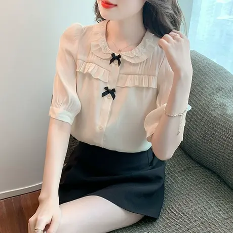 雪纺衬衫女2023夏季新款气质百搭女士衬衣法式温柔设计感小众上衣商品大图