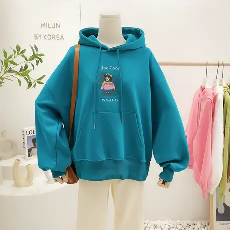 2022春季新款韩国东大门ins刺绣卡通小众设计感连帽宽松卫衣宽松商品大图