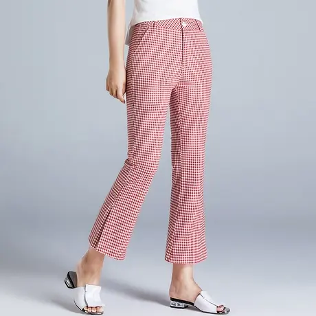 喇叭格子裤女夏季八分裤2024新款小个子裤子女夏薄款九分裤微喇裤商品大图