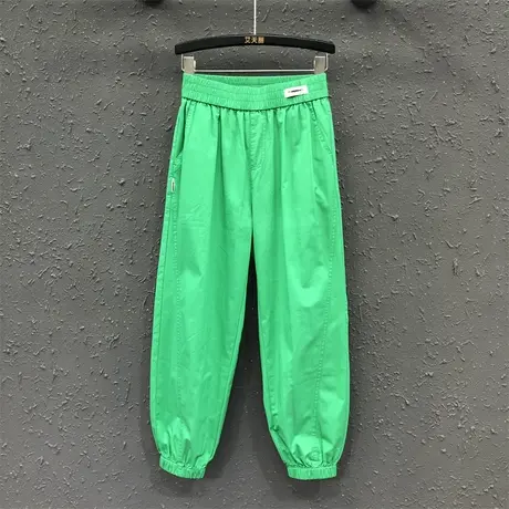 欧货糖果色休闲九分束脚裤女2023夏季新款港味薄款松紧高腰哈伦裤图片