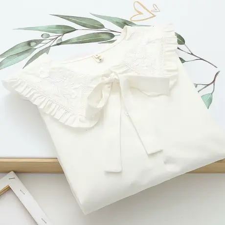 森女文艺大翻领刺绣蕾丝花边娃娃领灯笼长袖内搭jk衬衫女软妹春秋商品大图