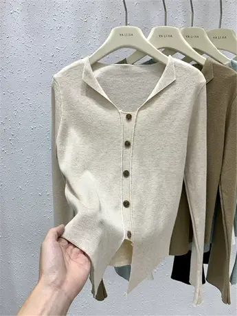法式V领长袖针织衫女2023早秋新款气质内搭显瘦套头打底衫上衣商品大图