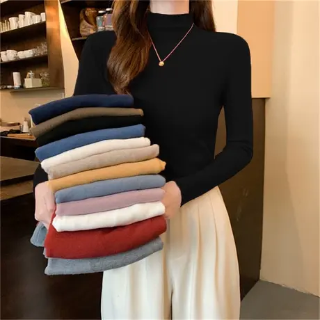 2024年新款春秋冬季半高领加绒德绒洋气打底衫内搭白色长袖t恤女商品大图