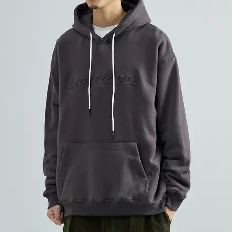 假两件立体印花加绒连帽卫衣男2022秋冬季微宽松纯色上衣韩版外套图片