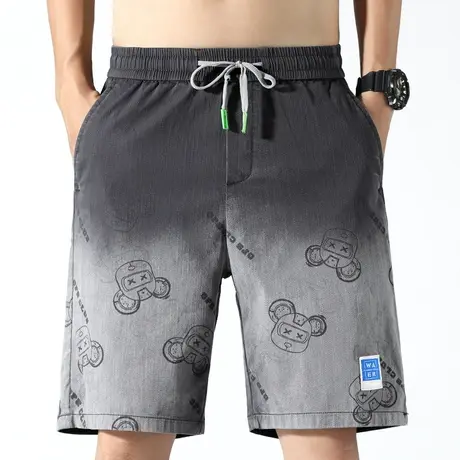 夏季薄款潮流撞色渐变小短裤子男生潮牌休闲五分卡通印花中裤男士商品大图