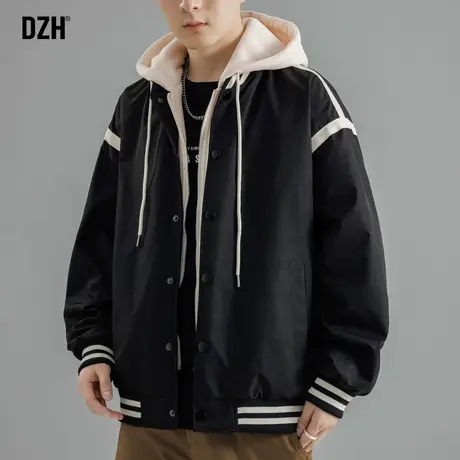 男士假两件休闲外套男春秋季连帽棒球服男款2024新款百搭情侣夹克商品大图