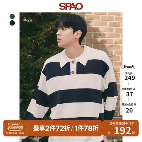 SPAO男士韩国同款2023年秋冬新款条纹POLO领套头毛衣SPKWD11C07商品大图