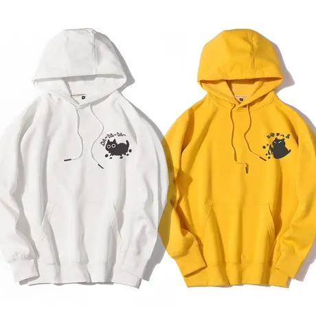 秀洛调皮卡通小猫咪剪影小黑猫秋冬套头连帽学生卫衣情侣衣服加绒图片