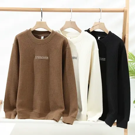 秋冬一体绒加绒加厚卫衣打底衫圆领刺绣绒衫青年帅气时尚保暖上衣商品大图