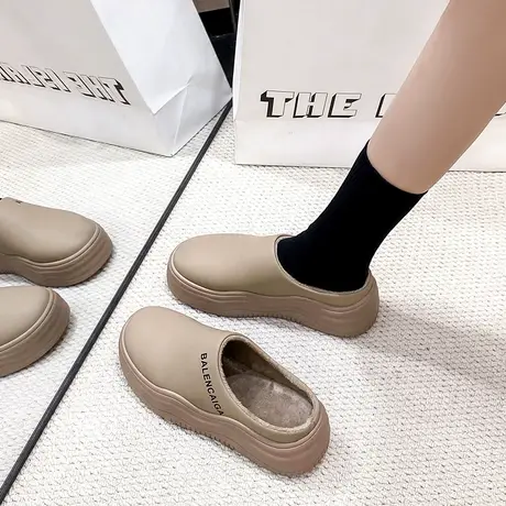 包头半拖女外穿2023春秋季新款网红高级温柔拖鞋松糕厚底增高棉拖商品大图