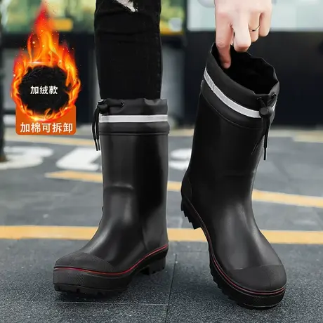 雨鞋男款冬季户外涉水加绒加厚胶鞋男士防水防滑耐磨钓鱼专用水鞋商品大图