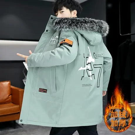 男士风衣中长款韩版潮流棉服秋冬装外套男青少年棉袄加绒加厚棉衣图片